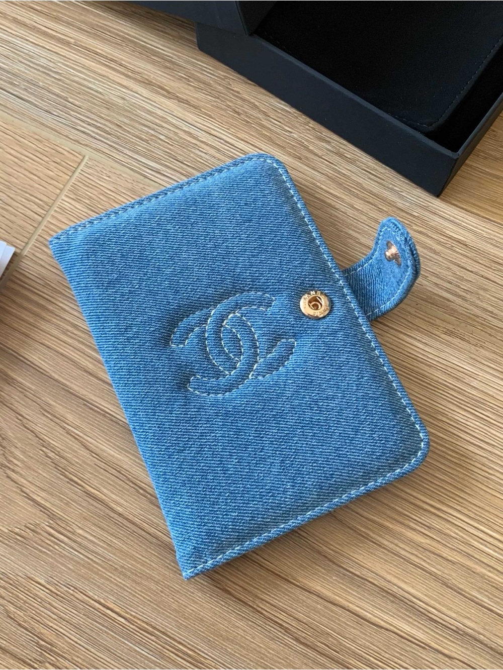 Blue Denim Wallet Phone Case with Embossed CC Logo - Picture 3 of 9